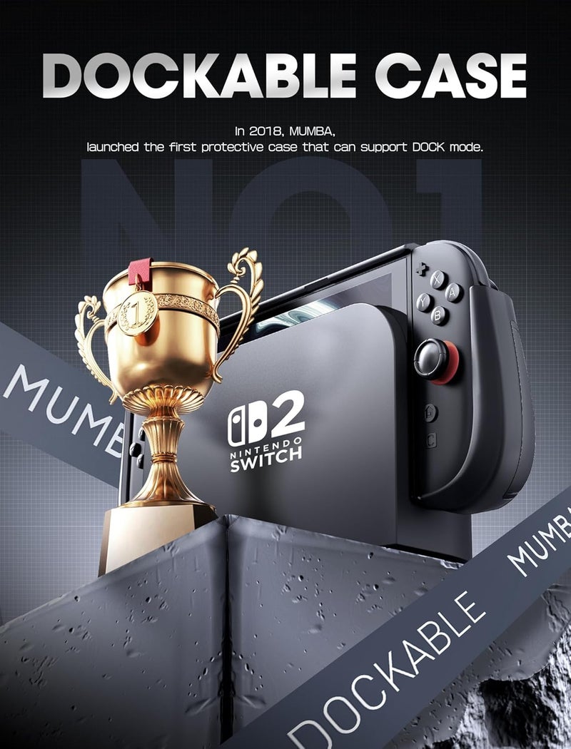 Mumba Dockable for Nintendo Switch 2 Case with Flip Stand, [Titan] Ergonomic Switch 2 Grip Protective Cover Holds 5 Game Cards & 2 TF Cards TPU Accessories and Quick-Release Joy-Con Design(Black) - Image 3